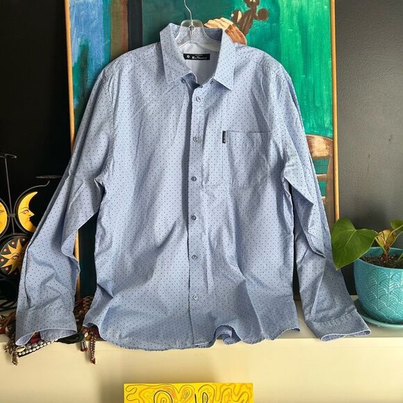 Host Pick Ben Sherman Sky Blue Dotted Button Down Shir XXL - Picture 12 of 13